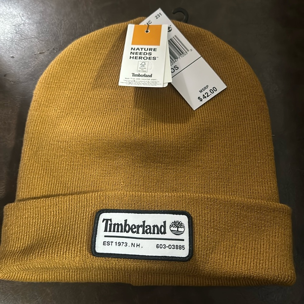 TIMBERLAND BROWN BEANIE HAT: NEW WITH TAGS: ONE SIZE FITS MOST